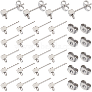 50Pcs 304 Stainless Steel Stud Earring Findings, with Ear Nuts and Horizontal Loops, Cube, Stainless Steel Color, 6x3mm, Hole: 1.8mm, Pin: 0.5mm(STAS-SC0006-56)
