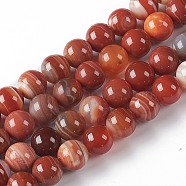 Natural Red Stripe Agate Beads Strands, Round, 8mm, Hole: 1mm, about 49~50pcs/Strand, 15.94 inch(40.5cm)(G-F425-32-8mm)