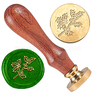 Retro Christmas Golden Tone Brass Sealing Wax Stamp Head, with Removable Wood Handle, for Envelopes Invitations, Gift Card, Leaf, 83x22mm, Stamps: 25x14.5mm(AJEW-WH0208-816)