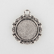 Tibetan Style Alloy Pendant Cabochon Settings, Cadmium Free & Lead Free, Flat Round, Antique Silver, Tray: 18mm, 30x25x2mm, Hole: 3mm, about 290pcs/kg(TIBEP-N003-49AS)