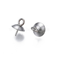 304 Stainless Steel Cup Peg Bails Pendants, For Half Drilled Beads, Half Round, Stainless Steel Color, 8x6mm, Hole: 2mm, Pin: 0.7mm(STAS-S057-58C-P)