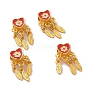 Alloy Pendants, with Enamel, Heart and Feather, Matte Gold Color, Red, 23mm, Hole: 3mm(ENAM-L039-05MG-02)