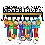 Iron Medal Holder, with Wood Board, Medal Holder Frame, Always Earned Never Given, Word, Medal Holder: 367x132x1.5mm,Wood Board: 348x80mm(AJEW-WH0508-008)