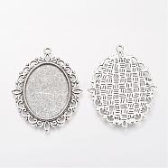 Tibetan Style Alloy Pendant Cabochon Settings, Oval, Cadmium Free & Lead Free, Antique Silver, Tray: 25x18mm, 40x30x1.5mm, Hole: 2mm, about 280pcs/1000g(PALLOY-Q304-50AS-LF)