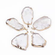 Natural Quartz Crystal Pendants, Rock Crystal Pendants, with Iron Clasps, Mixed Shapes, Golden, 37~60x25~43x6~9mm, Hole: 7x3mm(G-T099-03G)