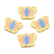 Spray Painted Maple Wood Beads, Printed, Butterfly, Yellow, 18x25.5x4mm, Hole: 1.6mm, about 565pcs/500g(WOOD-Q030-89A)