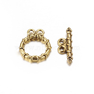 Tibetan Style Alloy Toggle Clasps, Lead Free and Cadmium Free, Antique Golden, about 18mm long, 15mm wide, about 20mm long, 2mm wide, hole: 2mm(X-GLF10797Y)