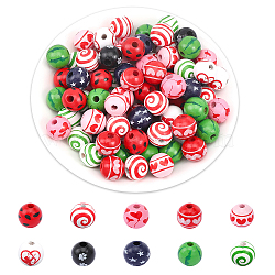 CHGCRAFT 120Pcs 10 Colors Spray Painted Wood Beads, Printed Beads, Round, Mixed Color, 15~16x14~15mm, Hole: 3~4mm, 12pcs/color(WOOD-CA0001-64)