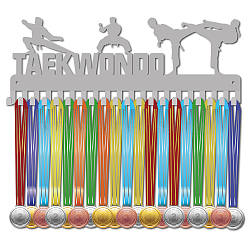 Fashion Iron Medal Hanger Holder Display Wall Rack, 20-Hooks, with Screws, Silver, Taekwondo, Sports, 150x400mm, Hole: 5mm(ODIS-WH0037-200)