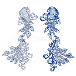 Peacock Tail Pattern Polyester Fabrics Computerized Embroidery Cloth Sew on Appliques, Costume Cheongsam Accessories, Blue, 630x305x0.5mm(PATC-WH0009-06)