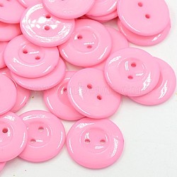 Acrylic Sewing Buttons for Costume Design, Plastic Shirt Buttons, 2-Hole, Dyed, Flat Round, Pink, 25x3mm, Hole: 2mm(BUTT-E087-C-08)