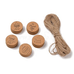 100Pcs Kraft Paper Thank You Printed Gift Tags, Round, with Jute Cord, Camel, 3x0.04cm(CDIS-H007-06)