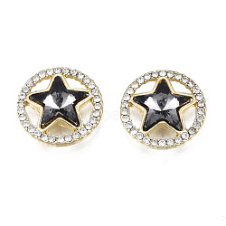 Rack Plating Alloy Cabochons, with Crystal Rhinestone and Glass, Golden, Cadmium Free & Lead Free, Ring with Star, Black, 15.5x5mm(ALRI-N057-02)