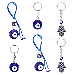 6Pcs 3 Style Handmade Evil Eye Lampwork Keychain, with Alloy Split Key Rings and Nylon Thread, for Gift Bag Accessory Ornaments, Blue, 10.1cm, 2pcs/style(KEYC-SW00002)