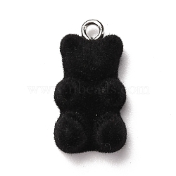 Flocky Resin Pendants, with Iron Finding, Bear, Black, 22x11x7mm, Hole: 2mm(RESI-D052-01D)