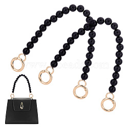 Black Plastic Imitation Pearl Round Beaded Bag Handles, with Zinc Alloy Spring Gate Rings, for Bag Replacement Accessories, Light Gold, 30cm(FIND-WH0127-22B)