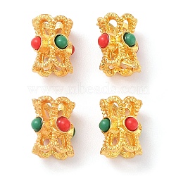 Alloy Beads, with Plastic Cabochons, Column, Colorful, 9x6.5mm, Hole: 1.6mm(ENAM-B001-05A)