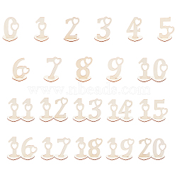 Poplar Wood Table Numbers, with Holder Base, Perfect for Wedding, Party, Events or Catering Decoration, Number 1~20, Camel, 101~109x75~140mm, 20pcs/set(WOOD-WH0112-97)