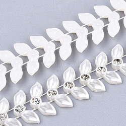 ABS Plastic Imitation Pearl Beaded Trim Garland Strand, Great for Door Curtain, Wedding Decoration DIY Material, with Rhinestone, Leaf, Creamy White, 16x4.5mm; 10yards/roll(AJEW-S073-18)