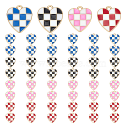 48Pcs 4 Colors Alloy Enamel Pendants, Cadmium Free & Lead Free, Light Gold, Heart, Checkered Charms, Mixed Color, 17.5x15.5x1.5mm, Hole: 1.8mm, 12pcs/color(ENAM-ME0001-15)