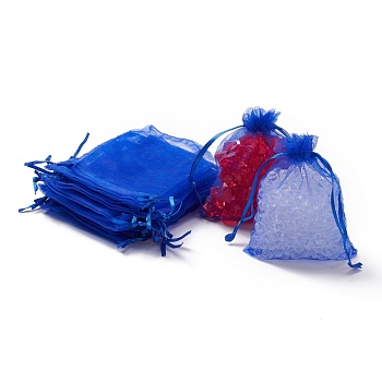 Organza Gift Bags with Drawstring, Jewelry Pouches, Wedding Party Christmas Favor Gift Bags, Blue, 12x9cm