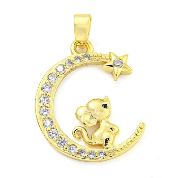 Brass Micro Pave Clear Cubic Zirconia Pendant, The 12 Chinese Zodiac, Mouse, 21x16.5x2.5mm, Hole: 5x2.8mm