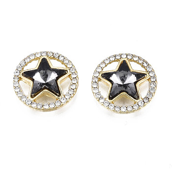 Rack Plating Alloy Cabochons, with Crystal Rhinestone and Glass, Golden, Cadmium Free & Lead Free, Ring with Star, Black, 15.5x5mm