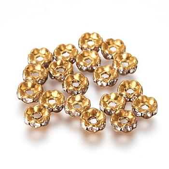 Brass Rhinestone Spacer Beads, Grade A, Wavy Edge, Raw(Unplated), Nickel Free, Rondelle, Crystal, 8x3.8mm, Hole: 1mm