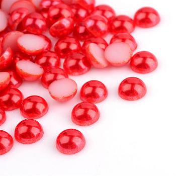 ABS Plastic Cabochons, Imitation Pearl, Half Round, Red, 4x2mm, about 10000pcs/bag