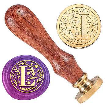 Wax Seal Stamp Set, Golden Tone Sealing Wax Stamp Solid Brass Head, with Retro Wood Handle, for Envelopes Invitations, Gift Card, Letter L, 83x22mm, Stamps: 25x14.5mm