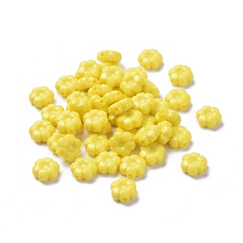 Opaque Acrylic Flower Beads, Yellow, 10x5mm, Hole: 1.5mm