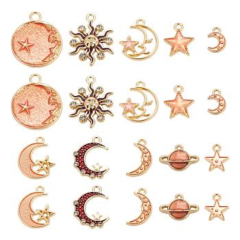 80Pcs 10 Style Celestial Alloy Enamel Pendants, Star & Moon & Planet & Sun, Mixed Color, 20x16x2.5mm, Hole: 1.8mm, 8Pcs/Style