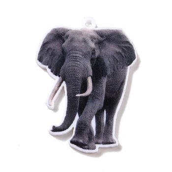 Printed Opaque Acrylic Pendants, Animal Theme, Elephant, 34.5x25.5x2mm, Hole: 1.5mm
