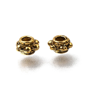 Tibetan Style Alloy Spacer Beads, Barrel, Antique Golden, 5.5x5.5x3mm, Hole: 1.6mm, about 6250pcs/1000g