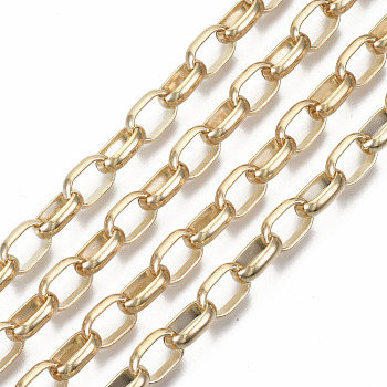 Unwelded Iron Cable Chains, with Spool, Light Gold, 12.5x8.4x3mm, about 32.8 Feet(10m)/roll