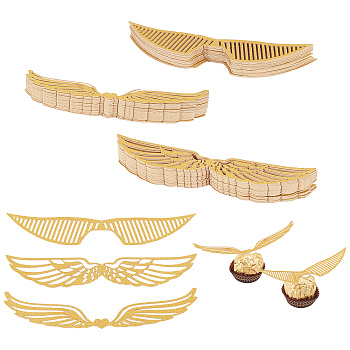 SUPERFINDINGS 3 Bags 3 Style Paper Cake Insert Card Decoration, for Cake Decoration, Wings, Gold, 15~20x119~120x0.5mm, 50pcs/bag, 1bag/style