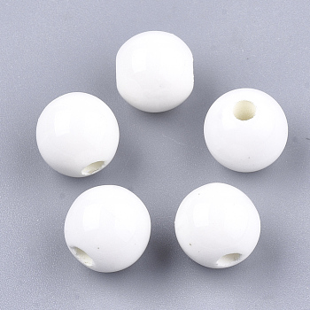 Handmade Porcelain Beads, Bright Glazed Porcelain, Round, White, 10~10.5x9.5~10mm, Hole: 2.5~3mm