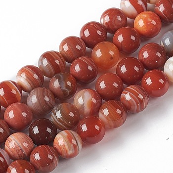 Natural Red Stripe Agate Beads Strands, Round, 8mm, Hole: 1mm, about 49~50pcs/Strand, 15.94 inch(40.5cm)