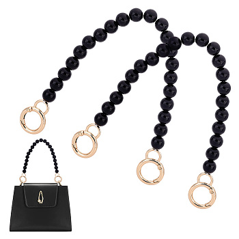 Black Plastic Imitation Pearl Round Beaded Bag Handles, with Zinc Alloy Spring Gate Rings, for Bag Replacement Accessories, Light Gold, 30cm