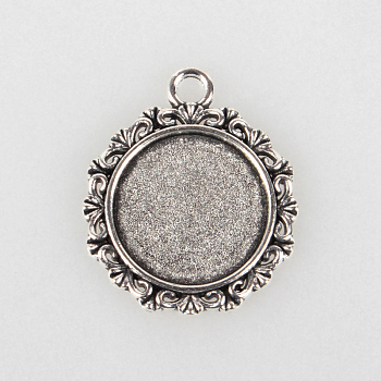 Tibetan Style Alloy Pendant Cabochon Settings, Cadmium Free & Lead Free, Flat Round, Antique Silver, Tray: 18mm, 30x25x2mm, Hole: 3mm, about 290pcs/kg