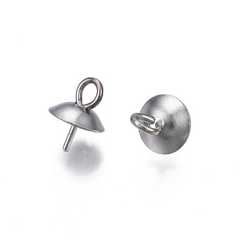 304 Stainless Steel Cup Peg Bails Pendants, For Half Drilled Beads, Half Round, Stainless Steel Color, 8x6mm, Hole: 2mm, Pin: 0.7mm
