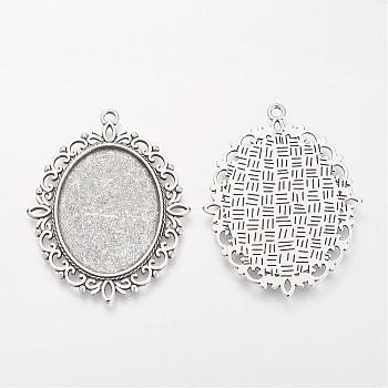 Tibetan Style Alloy Pendant Cabochon Settings, Oval, Cadmium Free & Lead Free, Antique Silver, Tray: 25x18mm, 40x30x1.5mm, Hole: 2mm, about 280pcs/1000g