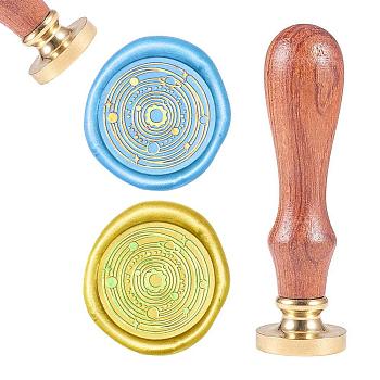 DIY Scrapbook, Brass Wax Seal Stamp and Wood Handle Sets, Planet, Golden, 8.9x2.5cm, Stamps: 25x14.5mm