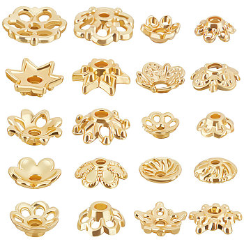 180Pcs 10 Style Rack Plating Alloy Bead Caps, Lead Free & Cadmium Free, Long-Lasting Plated, Flower, Golden, 5.5~9x2~3mm, Hole: 1.4~1.8mm, 18pcs/style