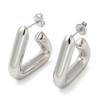 304 Stainless Steel Triangle Stud Earrings, Half Hoop Earrings, Stainless Steel Color, 29x6mm