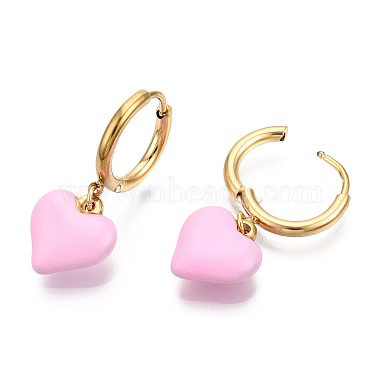 Pink Heart 304 Stainless Steel Earrings