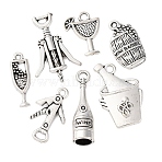 35Pcs 7 Styles Wine Theme Tibetan Style Alloy Pendants, Antique Silver, Mixed Shapes, 17~26x6.5~17x1.8~8mm, Hole: 1.4~3mm, 5pcs/style(TIBE-FP0001-10)
