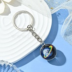 Round Glass Beads Keychain, with Iron Findings, Colorful, 7.6cm(KEYC-YW00066-08)