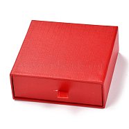 Square Paper Drawer Box, with Black Sponge & Polyester Rope, for Bracelet and Rings, Red, 9.3x9.4x3.4cm(CON-J004-01C-03)