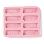 Food Grade Silicone Molds, Fondant Molds, For DIY Cake Decoration, Chocolate, Candy, Soap Making, Beeswax, Pink, 183x155x18.5mm, Rectangle: 75.5x24.5mm(DIY-L025-019)